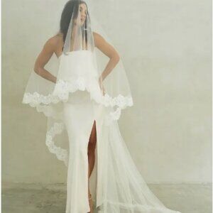 Wedding veil veil double Layer blusher with lace edge bride